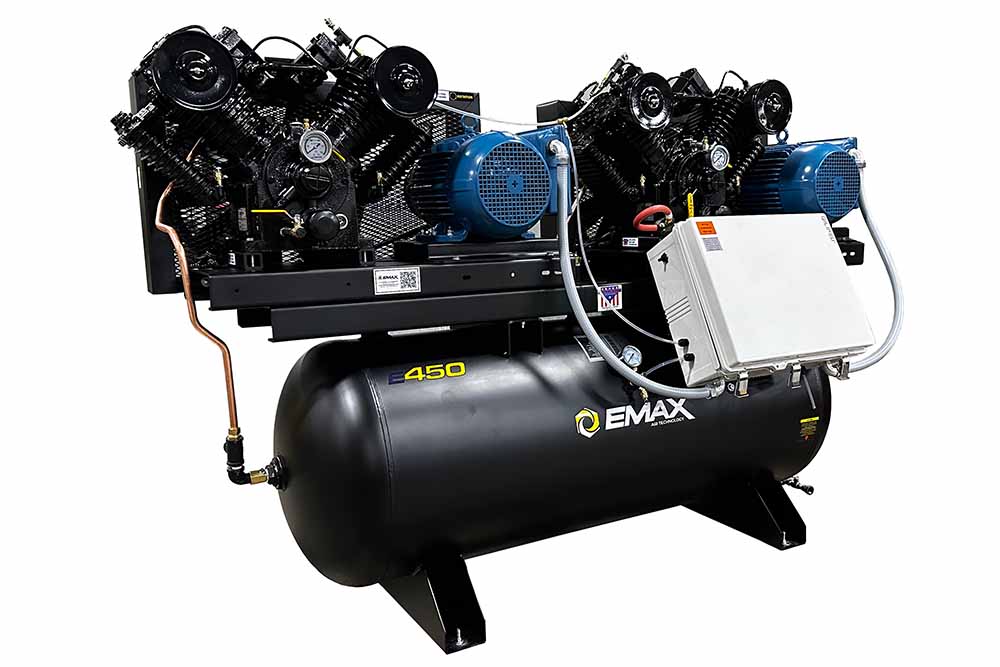 Services. Installations. EMAX Duplex mounted NEMA non-silent air compressors